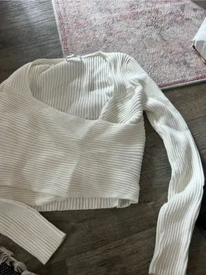 Abercrombie & Fitch Off-White Ribbed Wrap Crop Top thumbnail 3