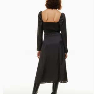 Aritzia Wilfred Bridgerton Satin Black long Sleeve Midi Dress size 8 $168 thumbnail 2