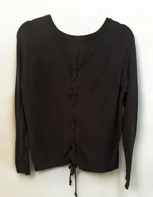 Lululemon Black Lace-Up Back Crew Neck Sweater thumbnail 1