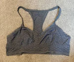 Aerie Grey Lace Racerback Unlined Bralette Size XL thumbnail 1