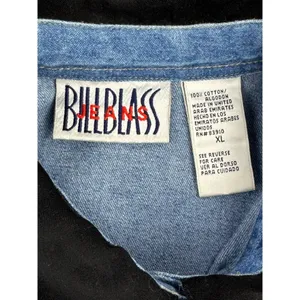 Vintage Bill Blass‎ Holiday Denim Shirt Santa Embroidery Black Velvet Collar XL thumbnail 4