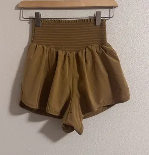 Aerie high-Waist Smocked Lounge Shorts in Tan thumbnail 1