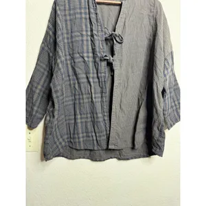 CP Shades x Free People Mixed Plaid Pinstripe Cotton Tie Front Jacket size S thumbnail 4