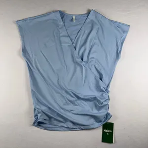 Halara NWT Crossover V-Neck Ruched Blouse Cap Sleeve Angel Falls Blue Top Size S thumbnail 2