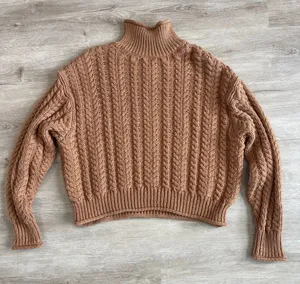 H&M Sweater Turtleneck Oversized Knit Brown tan S thumbnail 1