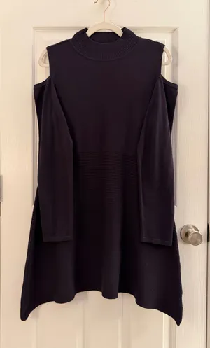 Style & Co Dark Purple Knit Mock Neck Cold Shoulder Sweater Dress Medium thumbnail 1