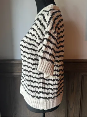 a.n.a cream and Black Short Sleeve Knit Sweater thumbnail 2