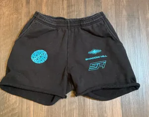 Shadow Hill Graphic Fleece Sweat Shorts Black Teal Blue Raw Hem Small Streetwear thumbnail 1