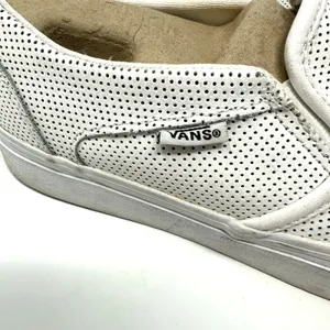 Vans Size 8.5 Sneaker White Pin Dot Leather Slip On Flats Skater‎ Casual Punk thumbnail 6