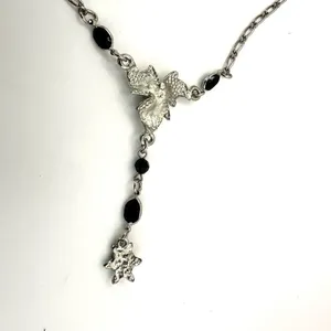 silver tone and black floral rhinestone pendant necklace thumbnail 8