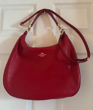 Big Red Coach In Pebble Leather Hobo with Gold Hardware thumbnail 1