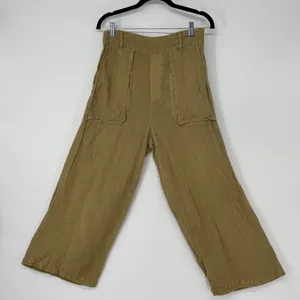 YFB Young Fabulous & Broke Women Brown Linen Rayon Wide Leg Crop‎ Pants Large thumbnail 1