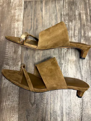 Vince Suede Open-Toe Mule in Cognac with Gold Accent Size 5.5 thumbnail 11
