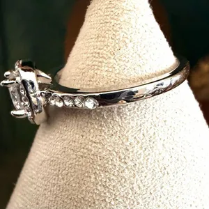 Silver Tone Halo CZ Engagement Style Ring Silver thumbnail 4