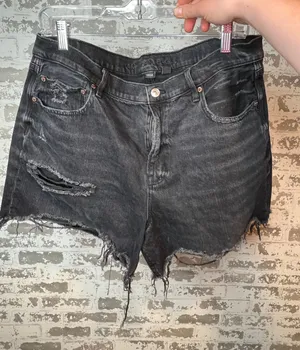 American Eagle | women black distressed relaxed short thumbnail 1