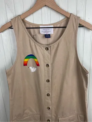 Vintage 90s Handmade Embroidered Cargo Maxi Dress Size Small Noah's Ark Rainbow thumbnail 3
