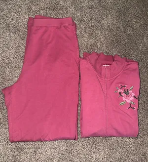 Sport Savvy Women's Pink Floral Embroidered Full Zip Jacket and Pants Set, Medium thumbnail 1