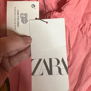 NWT Zara Coral Pink Linen Blend Mini Dress Ruffle Tie Front Size Small thumbnail 9