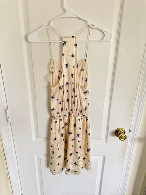 Cami NYC Silk Cream with Blue Floral Lace Trim Mini Dress thumbnail 6