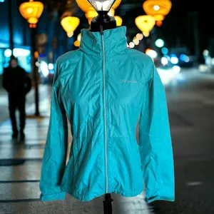 Columbia Women's Teal Rain Jacket M Lightweight Hooded Windbreaker‎ Full Zip thumbnail 3