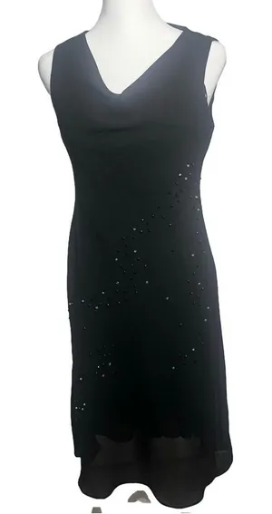 VTG Y2k Black Beaded Sheer Midi‎ Dress Flowy Whimsigoth Fairy Grunge 6P Dark Fem thumbnail 1