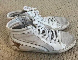 Golden Goose White Suede & Leather High-Top Sneakers with Gold Star thumbnail 1