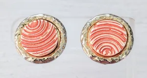 Vintage Clip On Earrings Orange & Cream Circle thumbnail 1