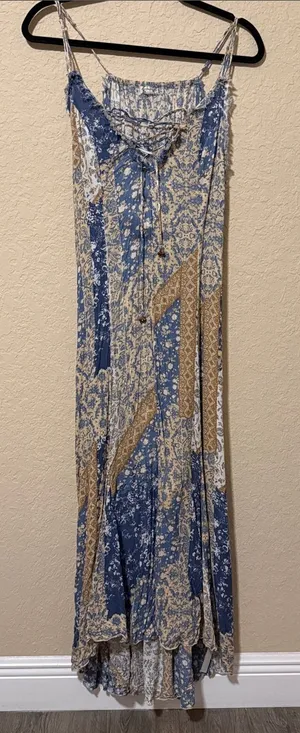 Free People Blue and Tan Printed Maxi Dress xl thumbnail 1