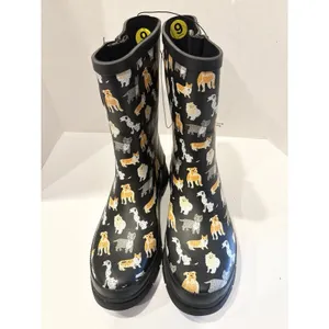 Western Chief Dog Print Mid Rain Boots Women’s US 9 Black Rubber Waterproof#R124 thumbnail 2