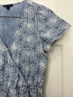 J. Crew Light Blue Denim Floral Printed Faux Wrap Mini Dress - Size Small thumbnail 4