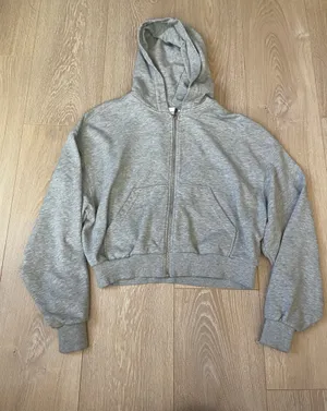 Grey Cropped Hoodie Gray Size XS thumbnail 1