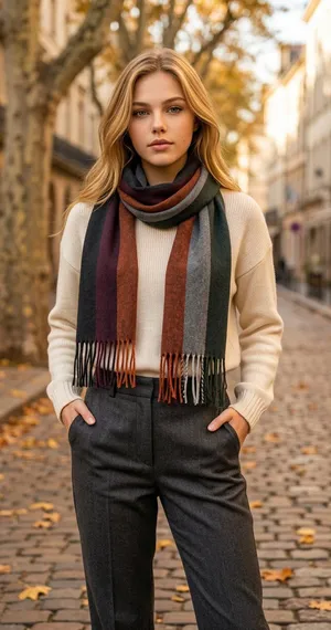Made In Scotland 100% Cashmere Multi-Color Striped Winter Scarf thumbnail 1