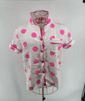 Sassy Shortcake Pink Polka Dot Gauze Pajama Top Button Front Medium thumbnail 1