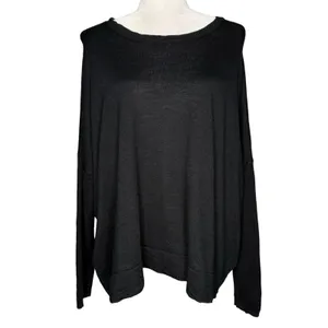 J.Crew Sweater Large Pullover 100% Merino Wool Dolman Sleeve Black Oversized thumbnail 2