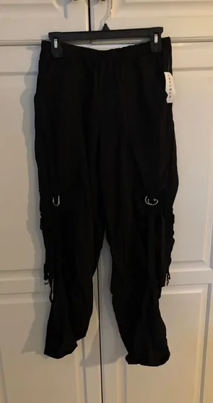 PacSun Womens Black Cargo Parachute‎ Pants Elastic Waist XS New With Tags thumbnail 1