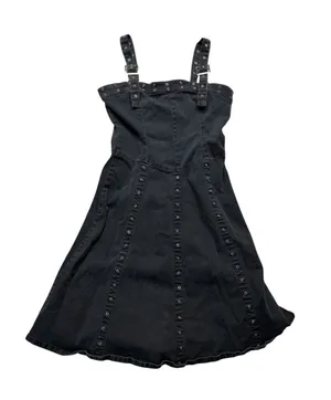 Tripp NYC y2k large Black denim buckle Grommet dress grunge vintage goth punk scene thumbnail 1