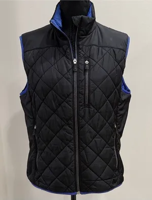 Lands end women’s medium black with blue trim puffer vest size M thumbnail 1