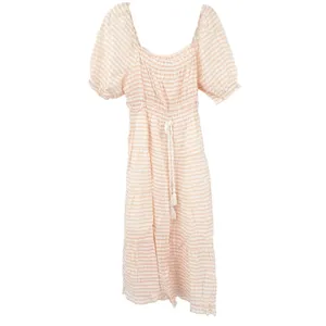 Moon River Womens Milkmaid Resortwear‎ Poplin Striped Puff Sleeve Midi Dress M thumbnail 2