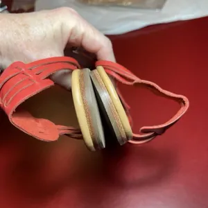 L.L.Bean Sandals 7M Red Leather Flat Tassel Slingback Bow Artsy woven festival thumbnail 9
