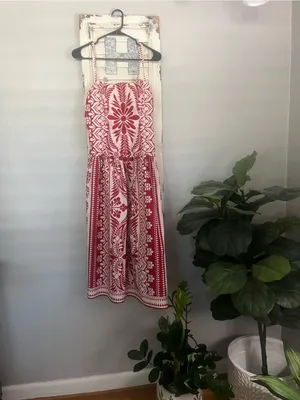 Francesca's Collections Serena Red and White Floral Midi Dress Drop Waist thumbnail 4