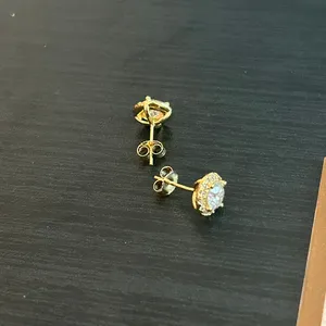 Womens Moissanite Gold Halo Stud Earrings 6mm GRA VVS1 thumbnail 6