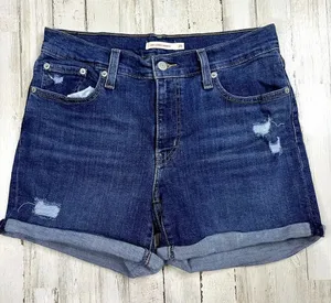 Levi's Women's Distressed Denim‎ Mid-Length Shorts Size 29 Blue Casual Summer thumbnail 1