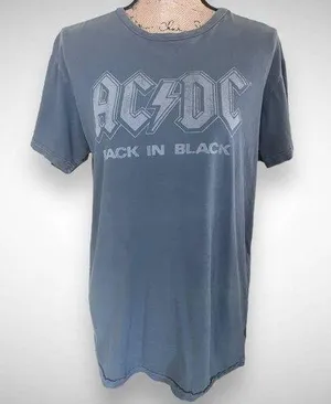 ORIGINAL RETRO BRAND BLACK LABEL Unisex Gray ACDC Back In Black T-Shirt | EUC thumbnail 1
