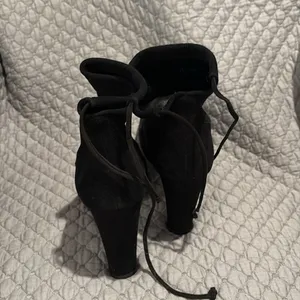 Stuart Weitzman Mitten Lace Up Black Suede Block Heels Annkle Boots size 10 thumbnail 4