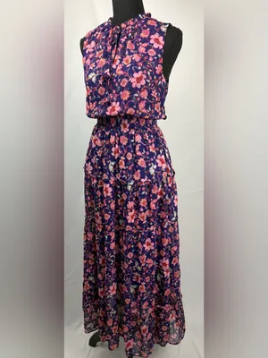 Violet Maxi Dress with Pink Floral Print Size Small thumbnail 2