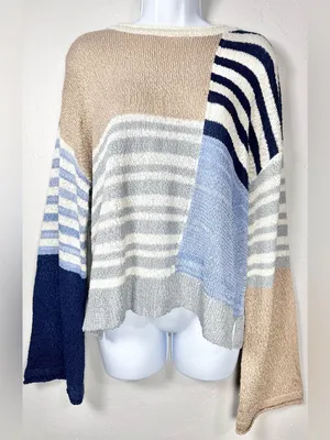 New Me Striped Colorblock Bell Sleeve Sweater Size Medium thumbnail 2