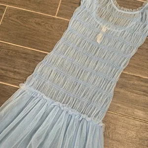 Free people let’s talk tutu slip nwot sheer boho revolve dress gown summer blue thumbnail 3