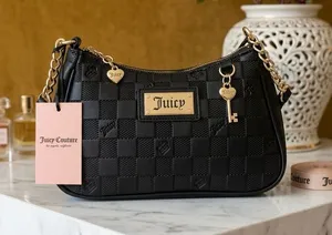 Juicy Couture Black Checker-Print Shoulder Bag with Gold Hardware thumbnail 1