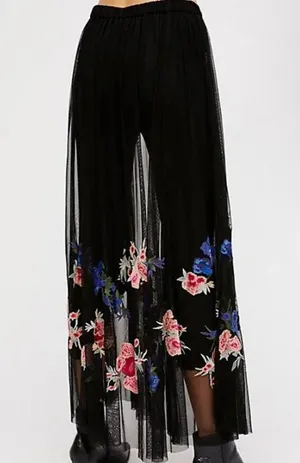 Free People Black Floral sheer skirt leggings thumbnail 2