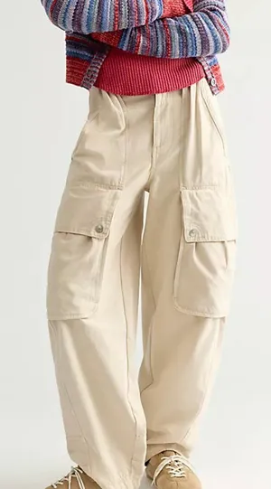 Free People Brentwood Aged Green Slouchy Cargo Pants Cotton Size 12 thumbnail 1